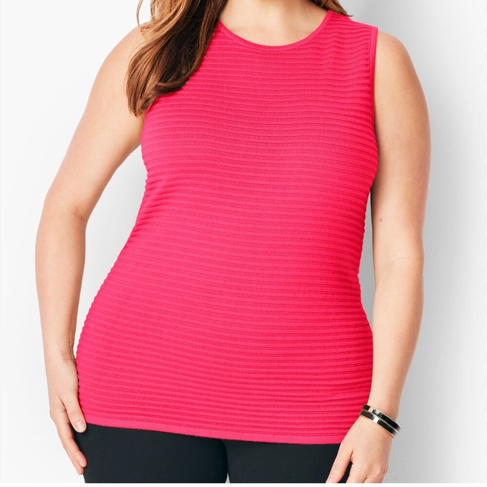 Talbots Sleeveless Sweater Pink Ribbed Knit Womens Size‎ Medium Casual Blouse